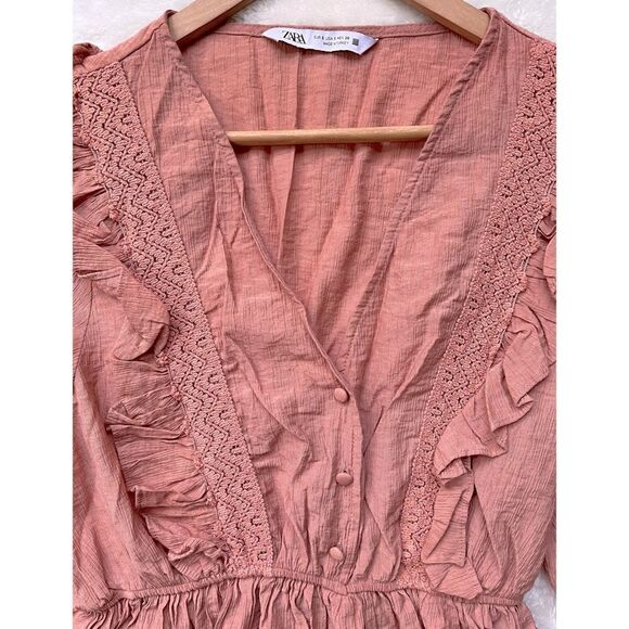 ZARA Blogger’s Favorite Marsala Lace Guipure Ruffled Balloon Sleeve Mini Dress - Picture 13 of 16